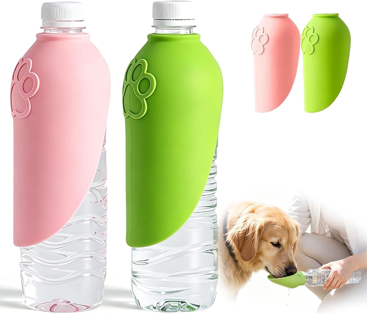 2PCS Portable Dog Water Bottle, Silicone Leaf Pet Water Bottle for Walking