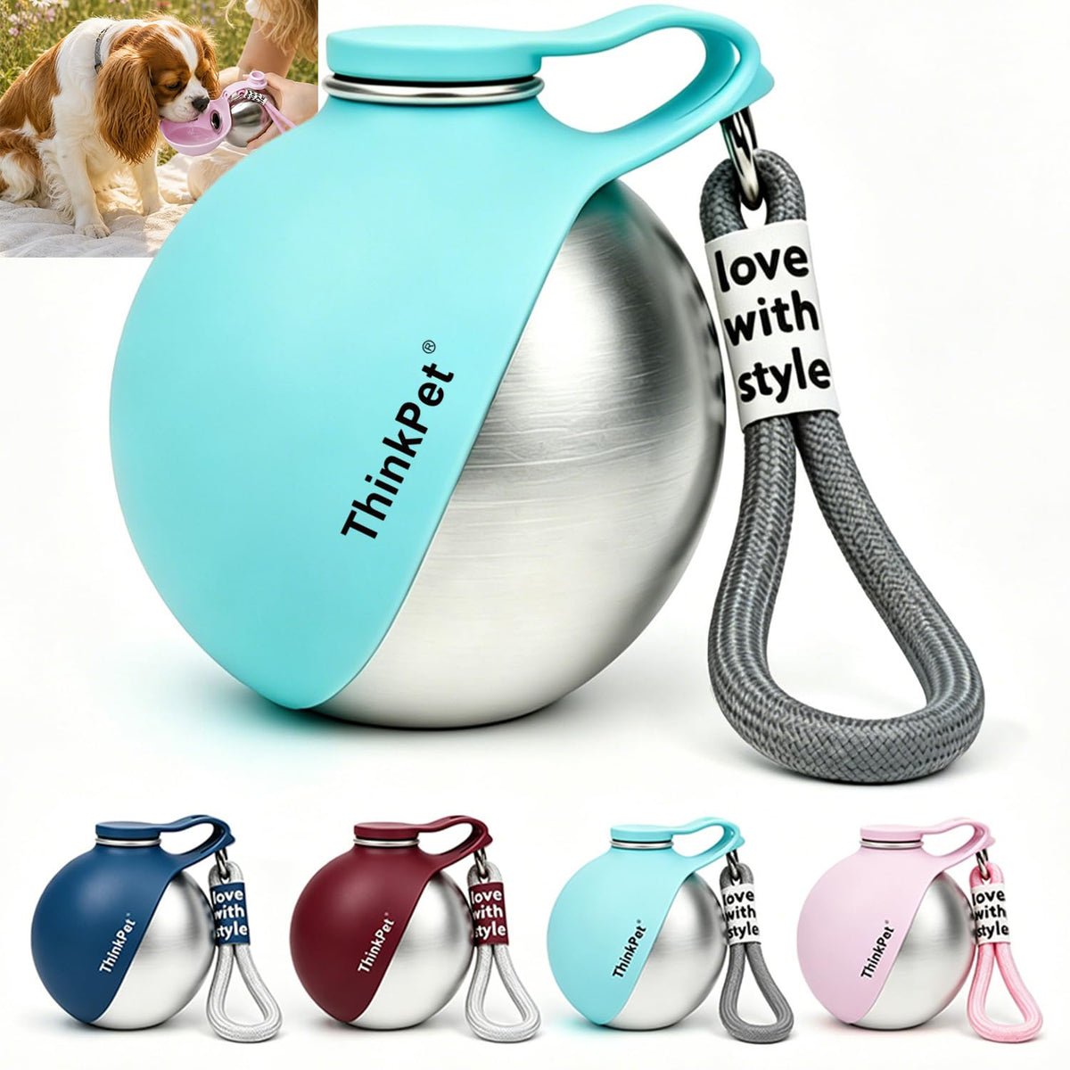 ThinkPet Leafsip 285ML Dog Water Bottle, Leak-Proof Portable, Pink