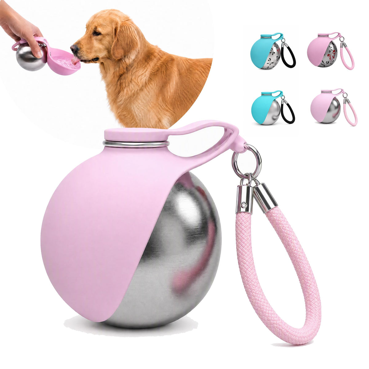 2-in-1 Portable Dog Water Bottle with Bowl, 10oz Leak-Proof Stainless Steel Pet Travel Water Dispenser for Small Dogs & Puppy, No-Spill Design for Walking, Hiking (Blue A)