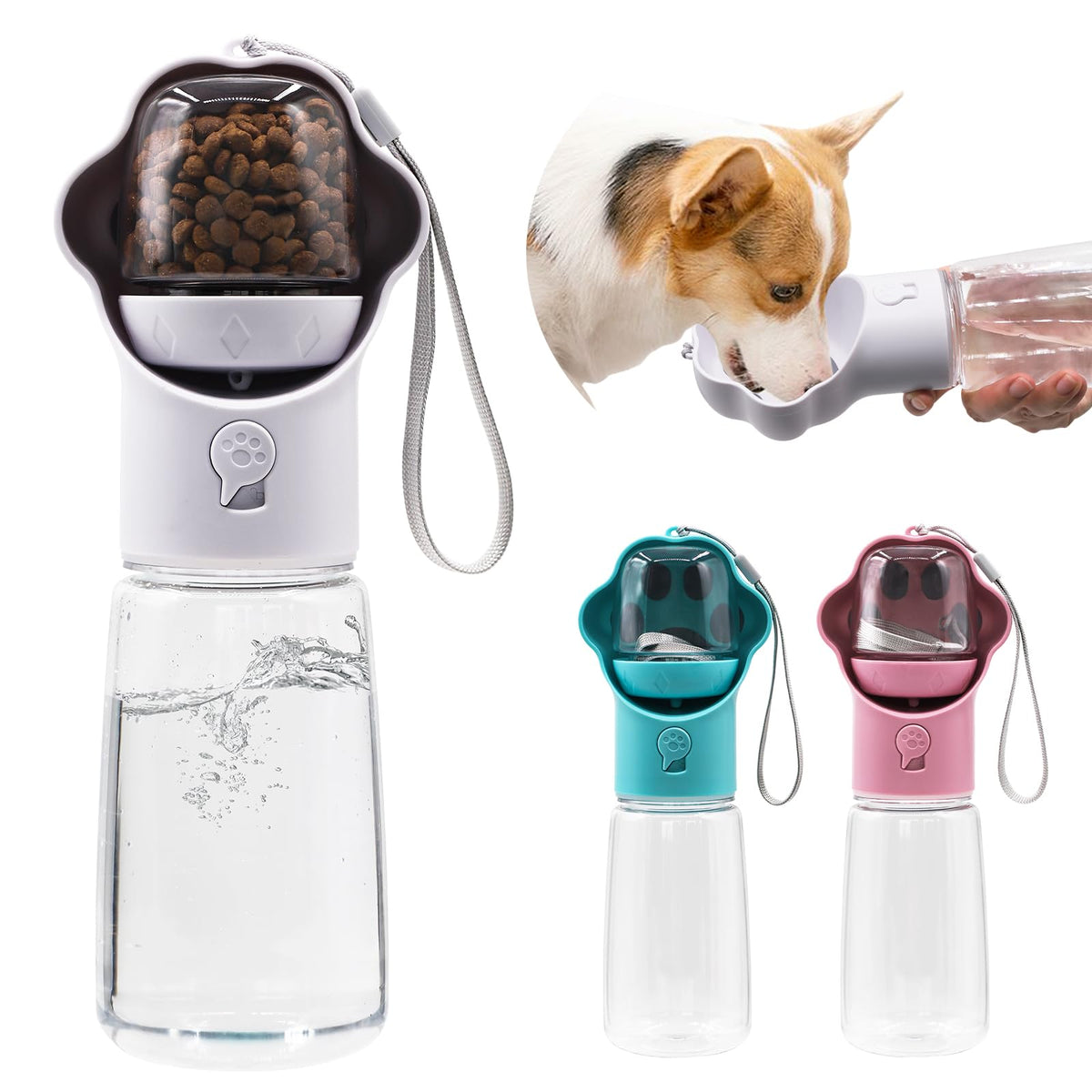 Dog Water Bottle with Food Container, Portable Pet Dispenser, Leak Proof, Hiking, Puppy Travel, Outdoor Activities(11.16 fl.oz/330ml, Blue)