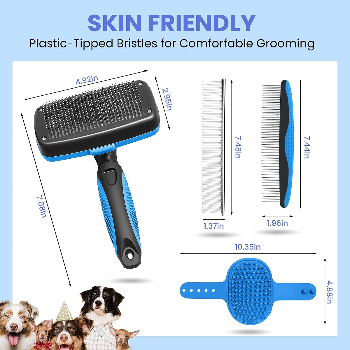 Cleaning Shedding Brush - Professional Pet Grooming Kit Skin Friendly Grooming Tool for Dogs, Cats, and Puppies, Deshedding and Hair Removal for Long/Short Haired Pets, Blue