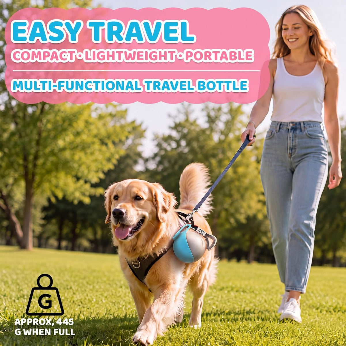 2 Pcs 2 in 1 Portable Dog Water Bottle with Silicone Bowl 10oz Stainless Steel Dog Travel Water Bottle Leak Proof Puppy Drinking Bottles for Walking Hiking Travel Outdoor Use