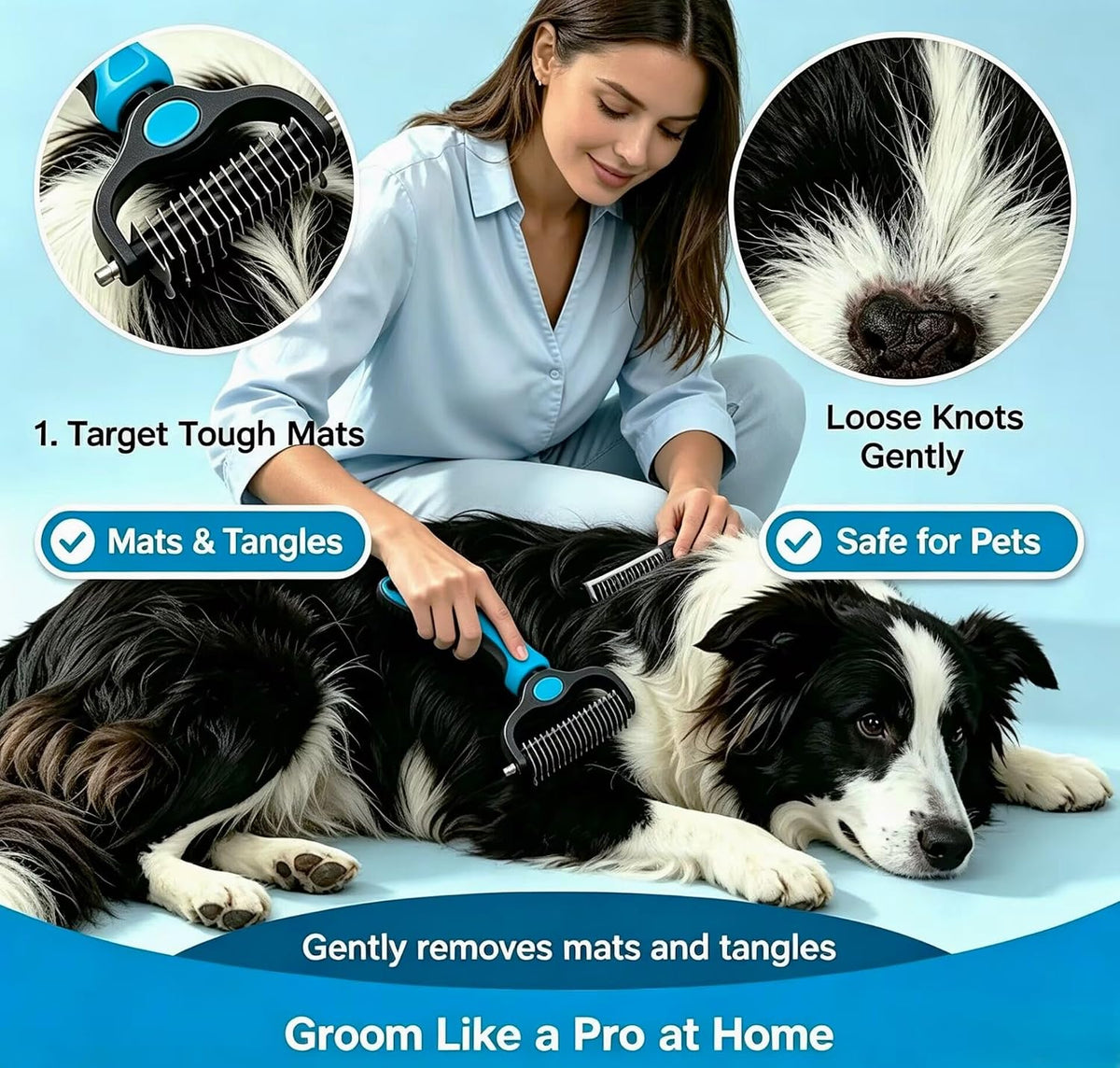 2-in-1 Dog & Cat Deshedding Brush, 17cm Long Stainless Steel Dog Rake Brush for Shedding, Pet Grooming Tool & Greyhound Comb for Mats, Tangles & Loose Undercoat, Non-Slip TPR Handle