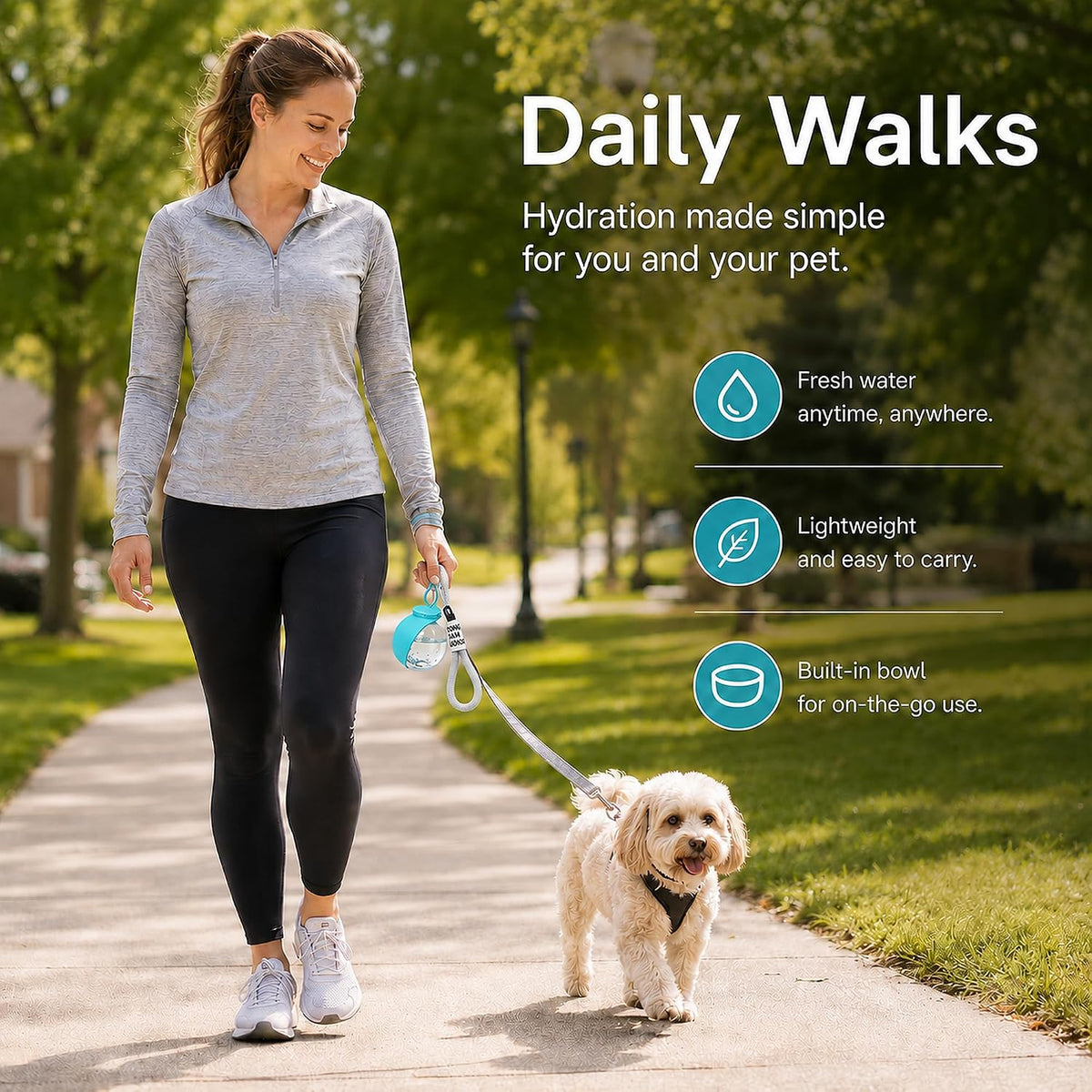 Dog Water Bottle – 2-in-1 Foldable Bowl, BPA-Free, 10oz
