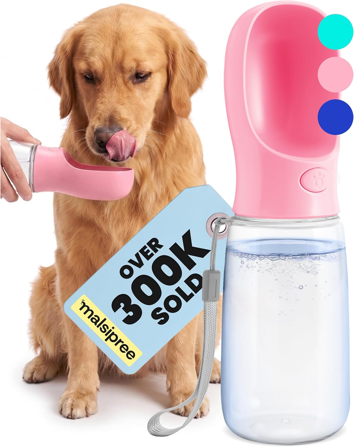 MalsiPree Dog Water Bottle Dispenser - 12 oz Navy Blue, Leak-Proof