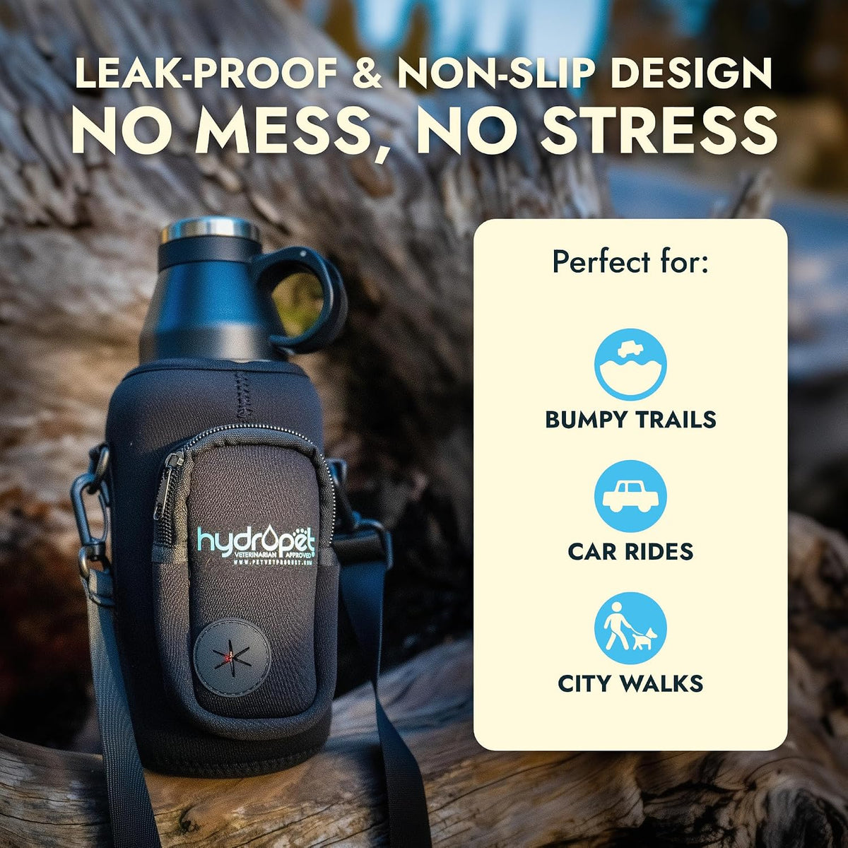 HydroPet Vet-Approved 32 Oz Dog Water Bottle – Stainless Steel Portable Dog Water Bottle, Insulated Canine Travel Dispenser with Detachable Food & Water Bowls, Carry Bag & Adjustable Shoulder Strap