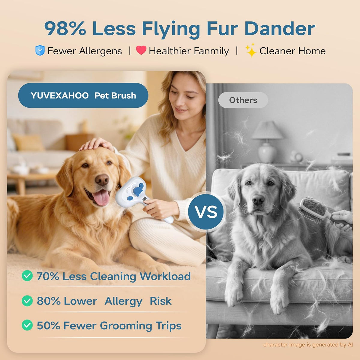Pet Steam Brush for Dogs & Cats, 4-in-1 Shedding Grooming Tool