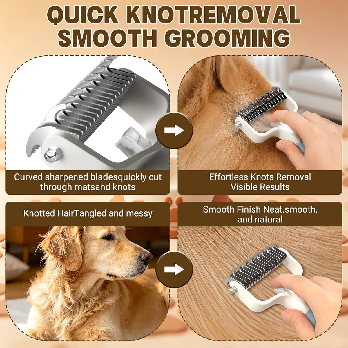 2-in-1 Dematting Comb for Cats & Dogs, Pet Grooming Brush with Spray