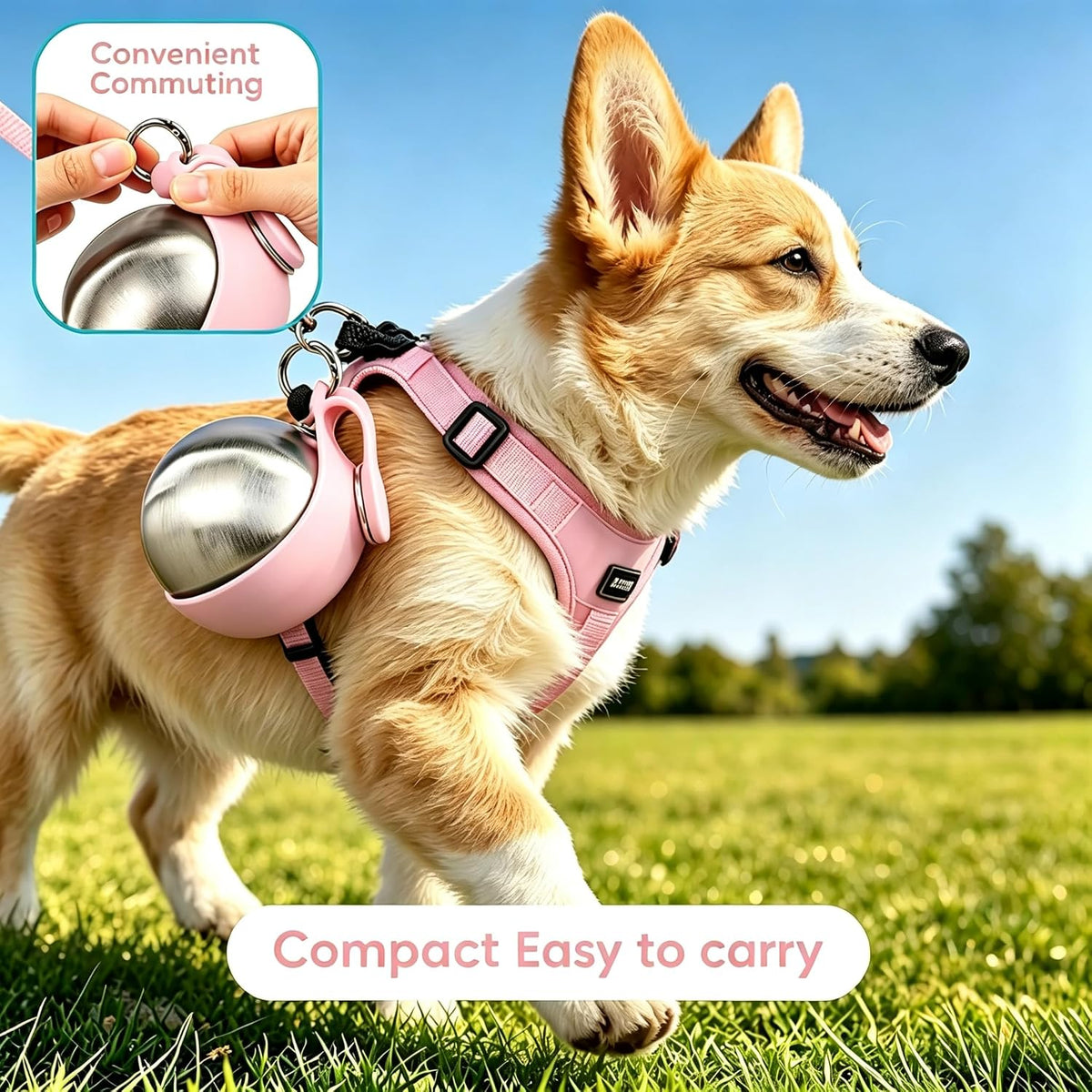 2 in 1 Portable Dog Water Bottle, 10oz Stainless Steel Portable Travel Pet Water Dispenser with Silicone Foldable Bowl, Leak Proof, Portable Small Dog Water Bottle for Walking, Hiking
