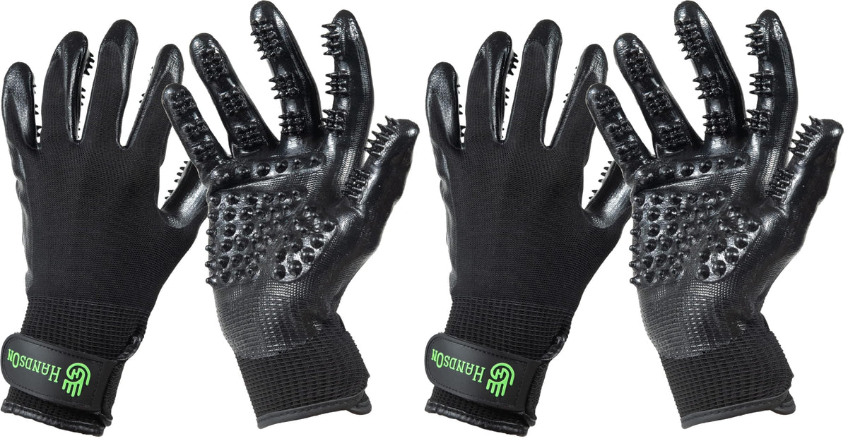 H HANDSON Pet Grooming Gloves - Patented #1 Ranked, Award Winning Shedding, Bathing, & Hair Remover Gloves - Gentle Brush for Cats, Dogs, and Horses (Grey, Large)