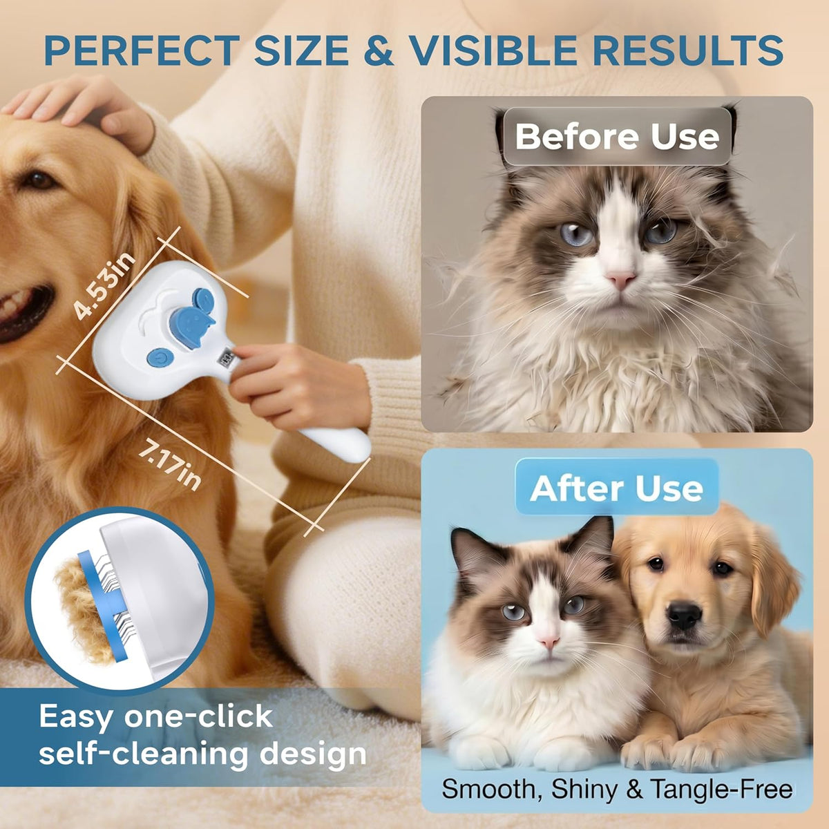 Pet Steam Brush for Dogs & Cats, 4-in-1 Shedding Grooming Tool