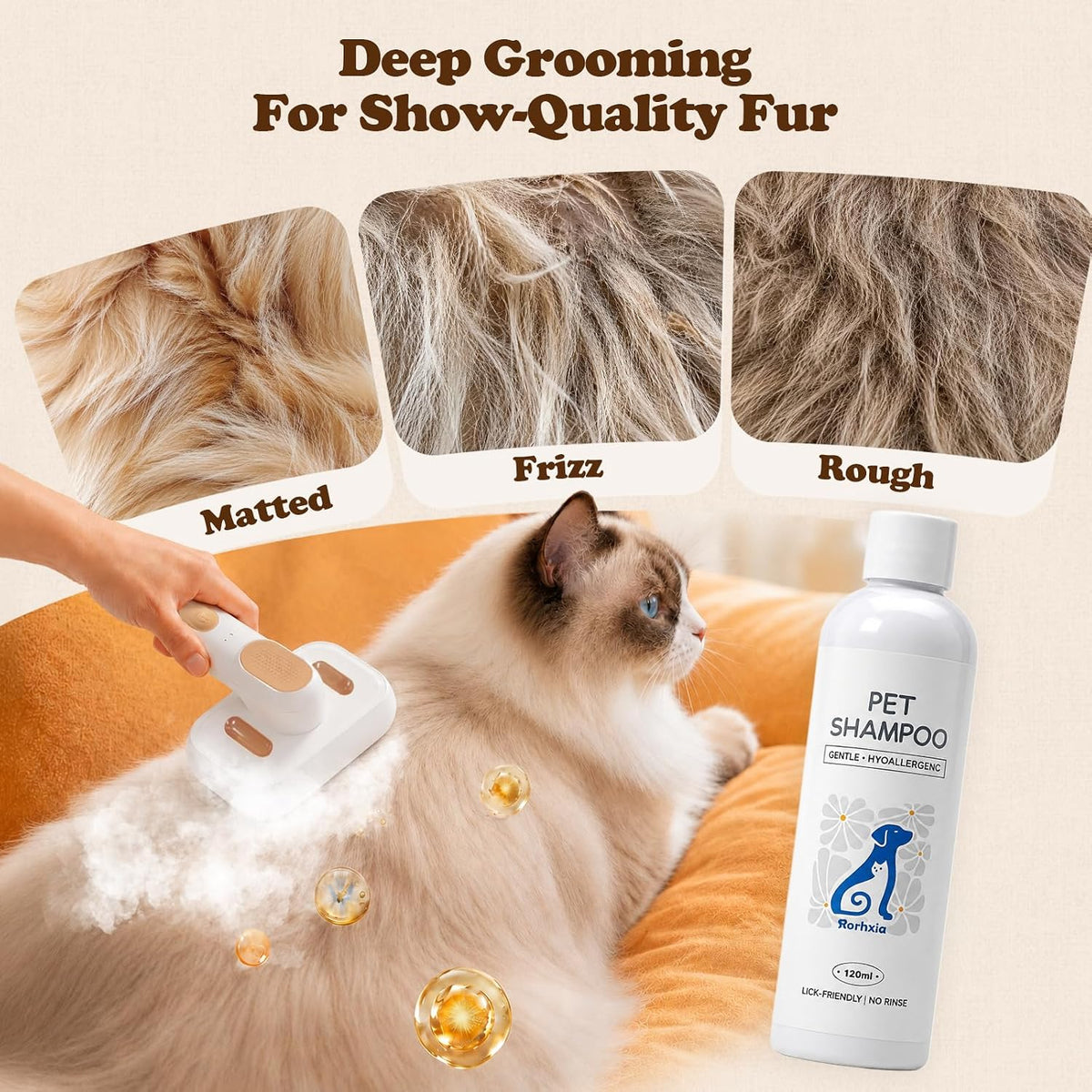 Rorhxia Cat & Dog Steam Brush for Shedding Deshedding with Self-Cleaning