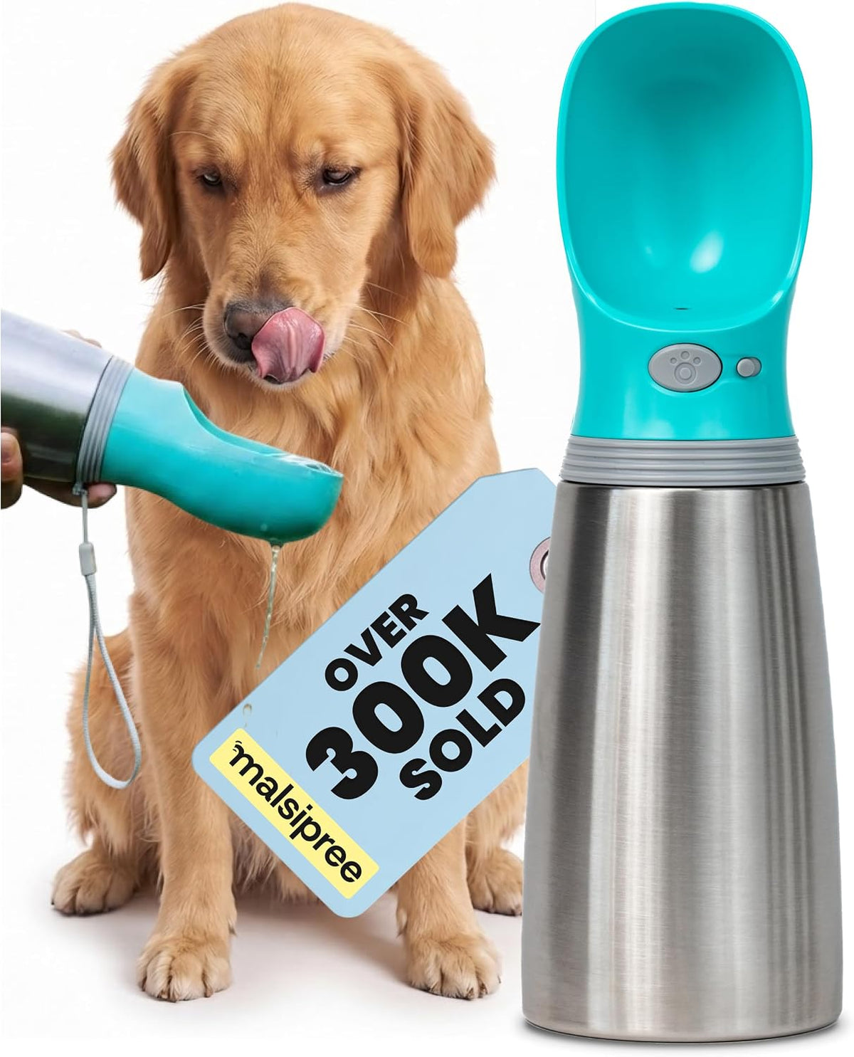 MalsiPree Dog Water Bottle Dispenser - 12 oz Navy Blue, Leak-Proof