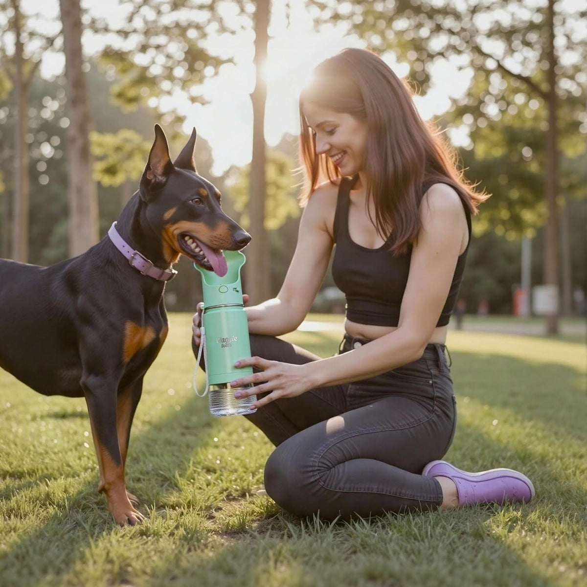 Stainless Steel Dog Travel Water Bottle, Vacuum Insulated Portable Dog Water Dispenser, Drink Cup and Snack Container On The Go, Outdoor Walking, Hiking, Travel (Mint)