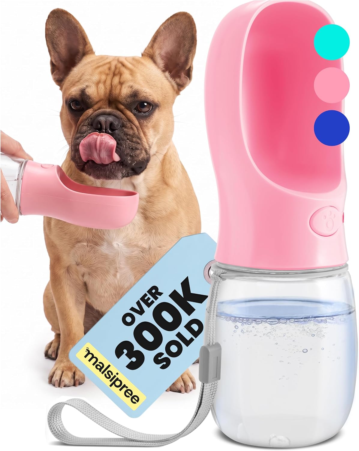 MalsiPree Dog Water Bottle Dispenser - 12 oz Navy Blue, Leak-Proof