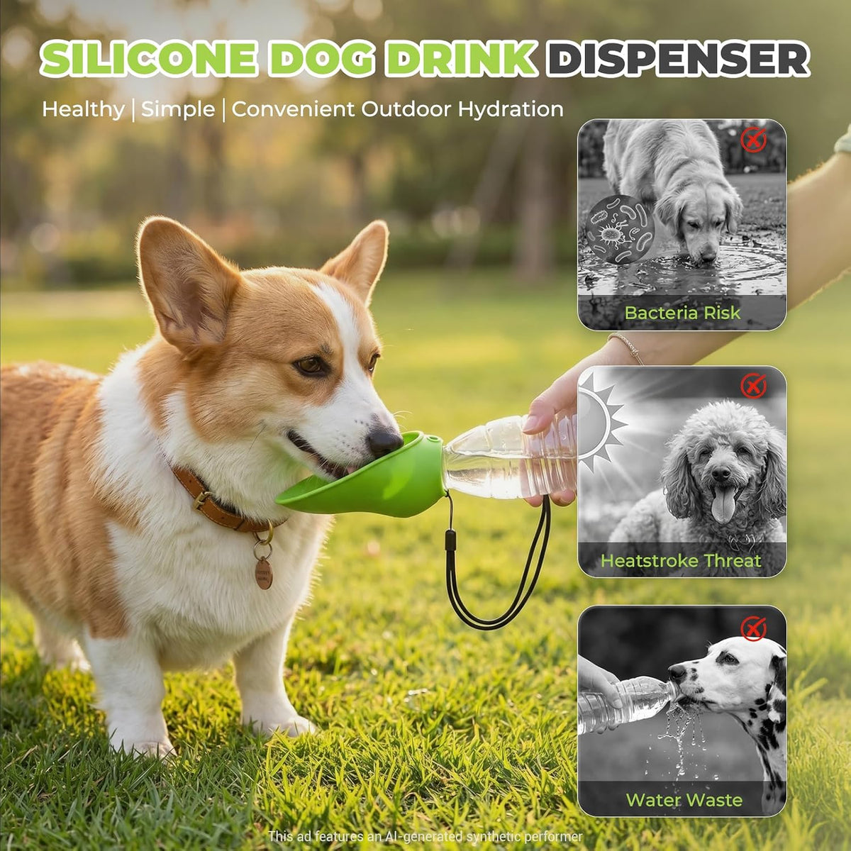 Dog Portable Water Bottle,Foldable Dog Water Bowl for Walks,Green