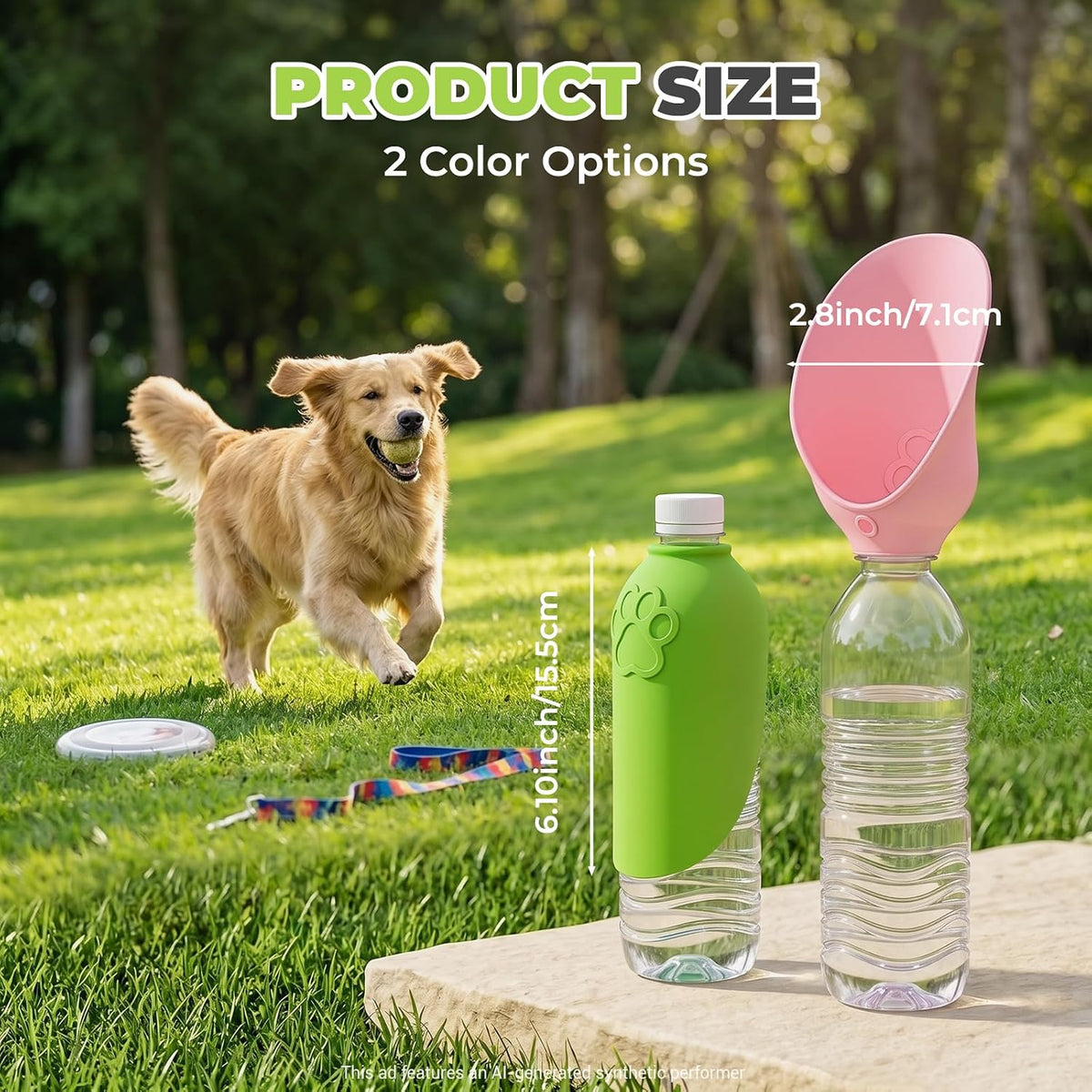 Dog Portable Water Bottle,Foldable Dog Water Bowl for Walks,Green