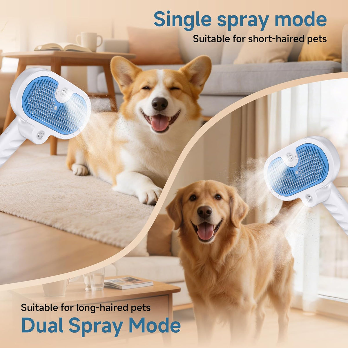 Pet Steam Brush for Dogs & Cats, 4-in-1 Shedding Grooming Tool