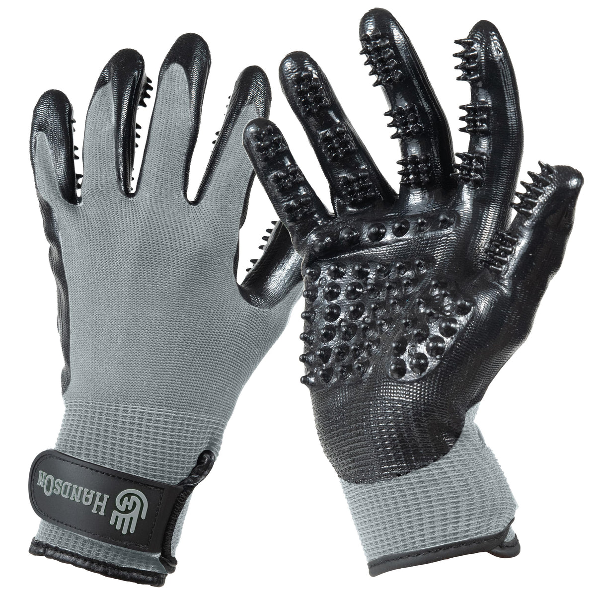H HANDSON Pet Grooming Gloves - Patented #1 Ranked, Award Winning Shedding, Bathing, & Hair Remover Gloves - Gentle Brush for Cats, Dogs, and Horses (Black, Large)