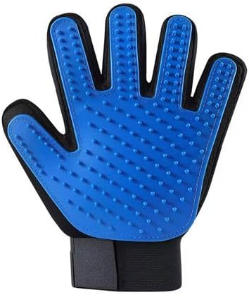 Pet Grooming Glove, Gentle Deshedding Brush, Soft Silicone Tips, Remove Loose Fur & Massage & Groom in One Step, Easy Hair Removal for Dogs, Cats & Horses, Breathable, Adjustable Fit, Left & Right