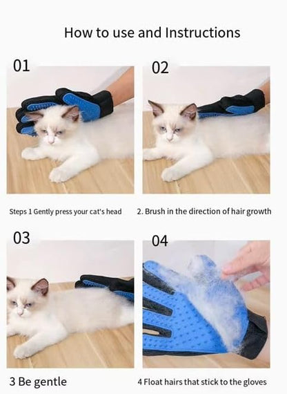 Pet Grooming Glove, Gentle Deshedding Brush, Soft Silicone Tips, Remove Loose Fur & Massage & Groom in One Step, Easy Hair Removal for Dogs, Cats & Horses, Breathable, Adjustable Fit, Left & Right
