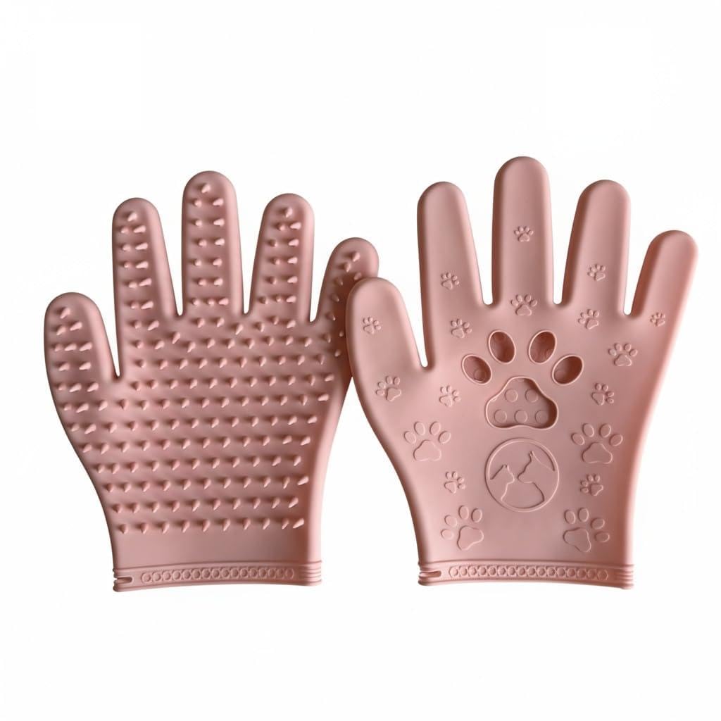 Pet Grooming & Hair Removal Gloves for Dogs & Cats, 2 Pairs Electrostatic Silicone Mitts with Soft Bristles, Enhanced 5-Finger Design for Pet Massage, Deshedding & Coat Care, Easy to Use & Clean(Red)