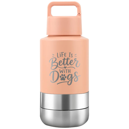 KEWIXY Insulated Dog Travel Water Bottle With Detachable Bowls, Ideal Gifts for Dog Lovers, Portable Water Bottle Dispenser, For Walking, Hiking, Camping, Outdoor (Black:Dogs Better, 32 Oz)