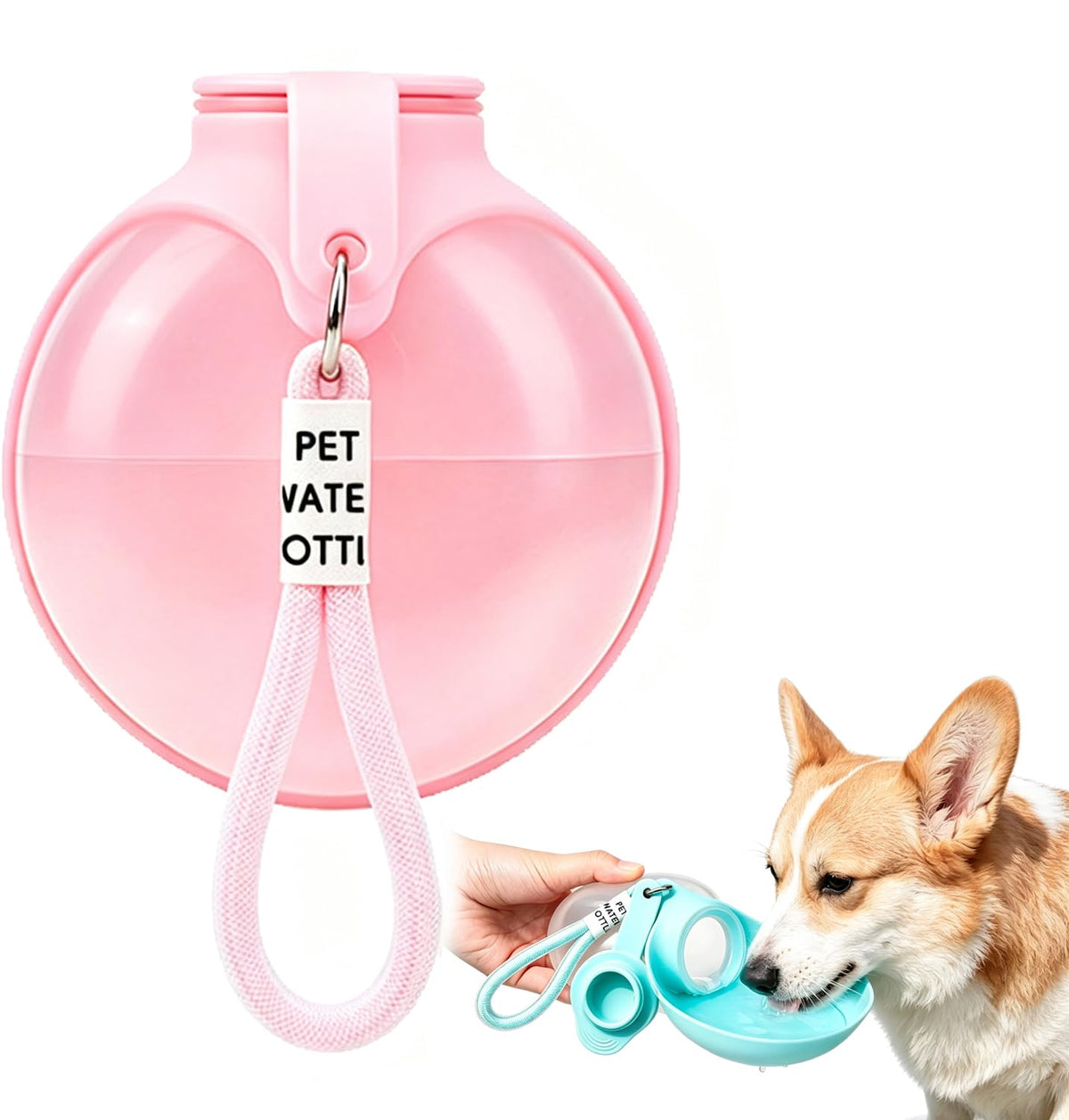 Dog Water Bottle, 2-in-1 Portable Oblate Foldable Pet Cup with Lanyard for Outdoor Walking-Leak-Proof Pet Travel Water Dispenserfood-Grade Silicone Drinking Tray for Small Cats and Dogs（Blue-Green）