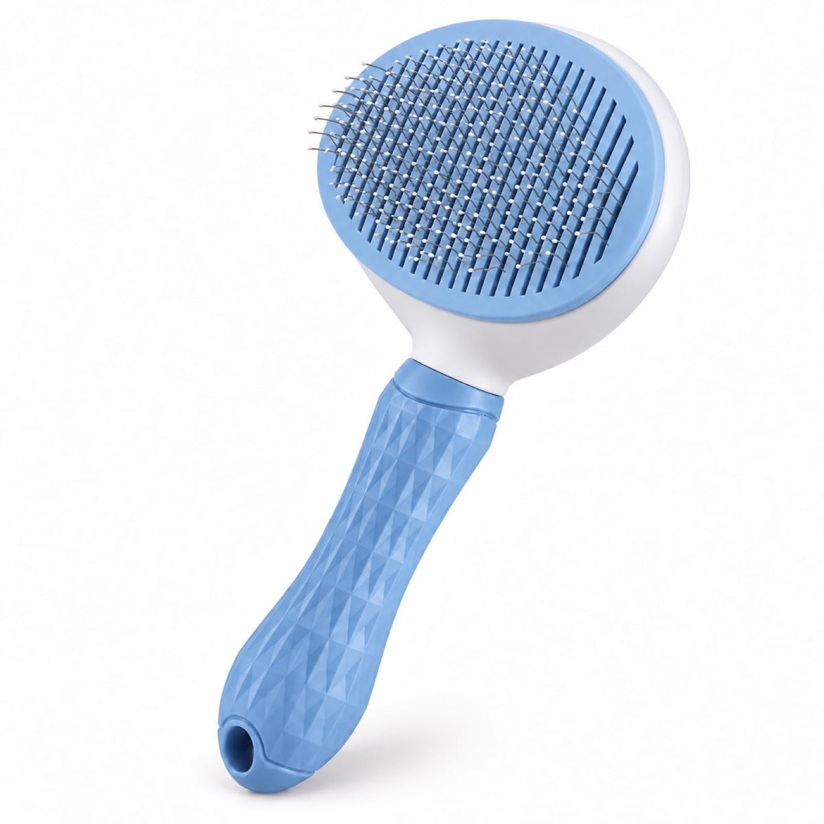 Dog Brush for Shedding and Cat Grooming, Self-Cleaning Slicker Brush with Rounded Pin Tips, Textured Handle and Hair Release Button, Gray