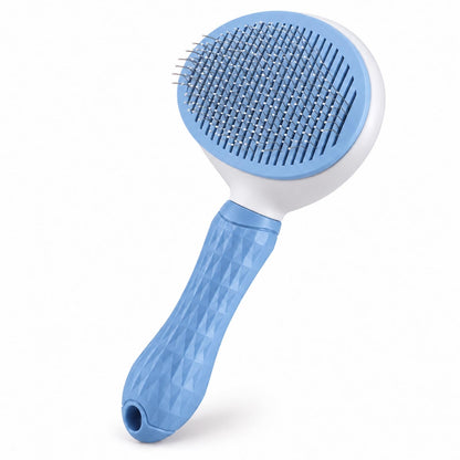 Dog Brush for Shedding and Cat Grooming, Self-Cleaning Slicker Brush with Rounded Pin Tips, Textured Handle and Hair Release Button, Gray