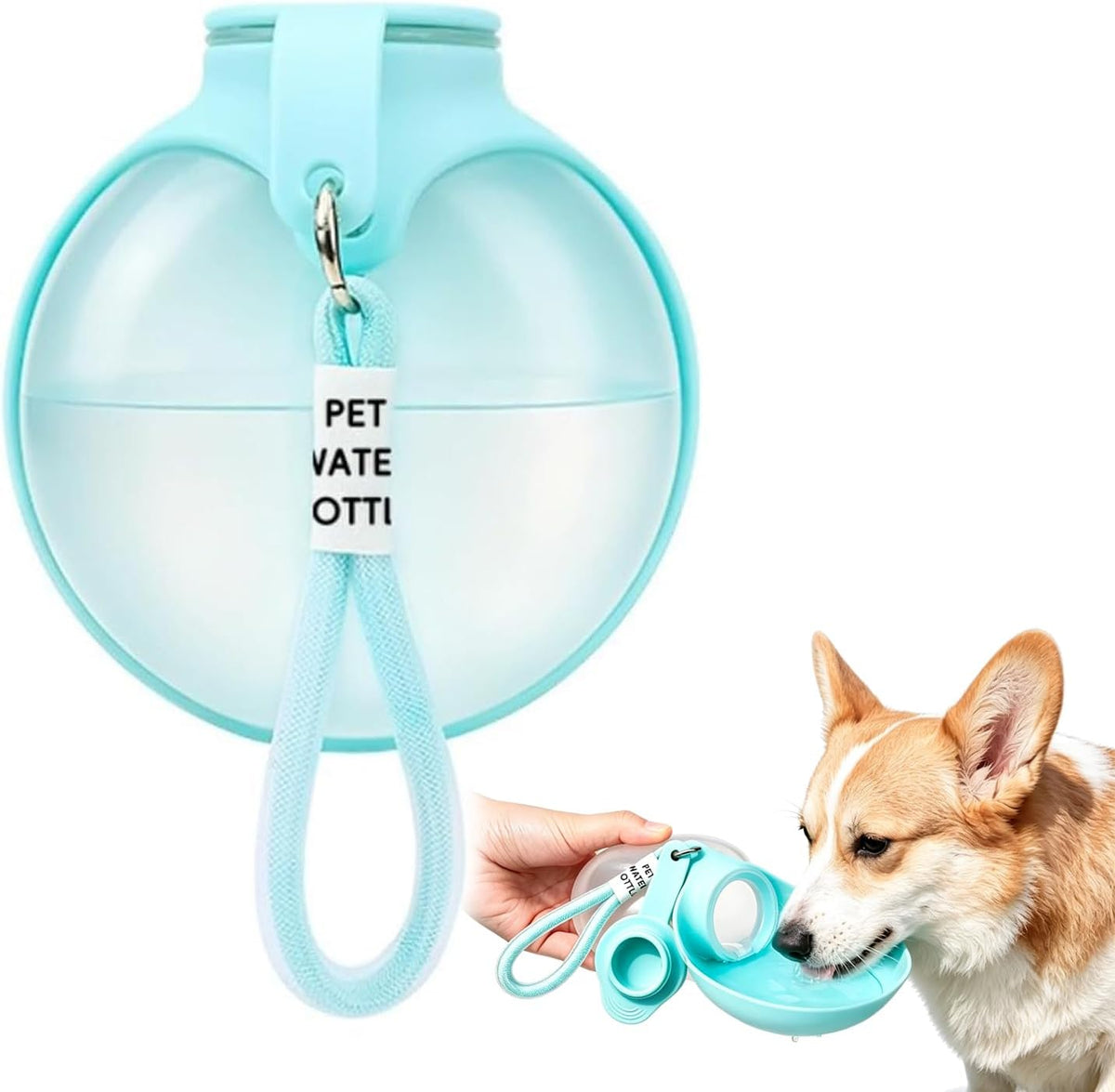 Dog Water Bottle, 2-in-1 Portable Oblate Foldable Pet Cup with Lanyard for Outdoor Walking-Leak-Proof Pet Travel Water Dispenserfood-Grade Silicone Drinking Tray for Small Cats and Dogs（Blue-Green）