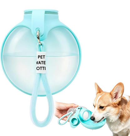 Dog Water Bottle, 2-in-1 Portable Oblate Foldable Pet Cup with Lanyard for Outdoor Walking-Leak-Proof Pet Travel Water Dispenserfood-Grade Silicone Drinking Tray for Small Cats and Dogs（Blue-Green）