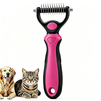 2-in-1 Dog & Cat Deshedding Brush, 17cm Long Stainless Steel Dog Rake Brush for Shedding, Pet Grooming Tool & Greyhound Comb for Mats, Tangles & Loose Undercoat, Non-Slip TPR Handle