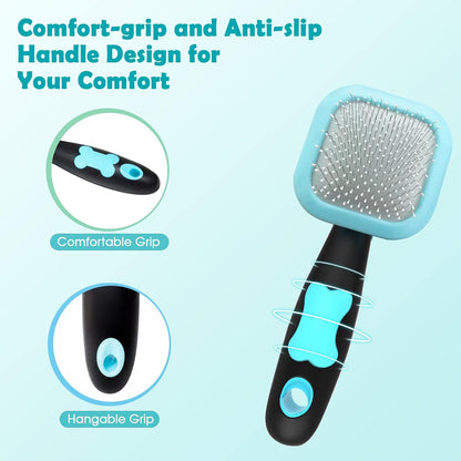 Slicker Brush, Dog Brush Gently Cleaning Pin Brush For Shedding Dog Hair Brush For Small Dogs Puppy Yorkie Poodle Rabbits Cats One Size Blue