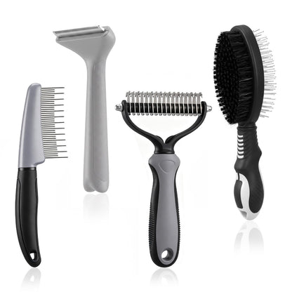 Patelai 4 Pcs Dog Dematting Comb, Red and Black Classic Grooming Set