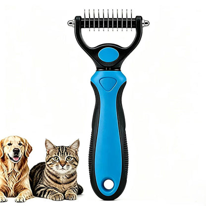 2-in-1 Dog & Cat Deshedding Brush, 17cm Long Stainless Steel Dog Rake Brush for Shedding, Pet Grooming Tool & Greyhound Comb for Mats, Tangles & Loose Undercoat, Non-Slip TPR Handle