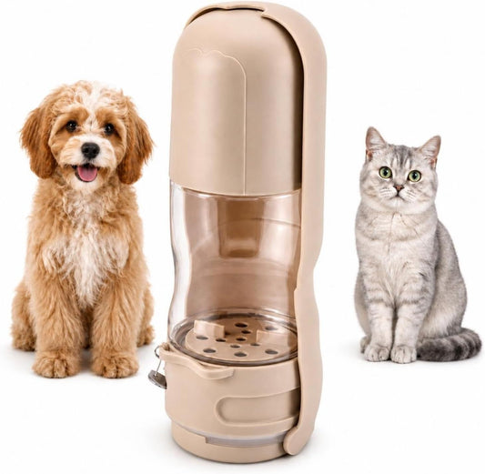 2 in 1 Portable Dog Water Bottle, Khaki