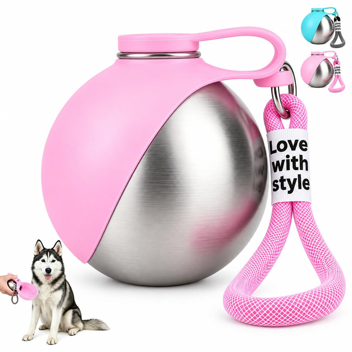 Portable Dog Water Bottle with Fold-Out Silicone Bowl
