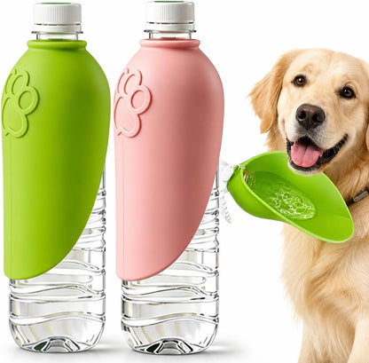 Dog Water Bottle Attachment, 2 Pack Foldable Silicone Pet Water Bowl, Fits Most 26mm+ Water Bottles, Portable Dog Drinking Bowl for Walking, Hiking, Camping & Travel