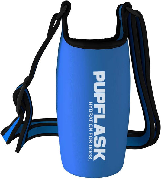 Tuff Pupper PupFlask Insulated Neoprene Dog Water Bottle Holder Sling with Wide Adjustable Shoulder Strap, Great for Travel, Walking, Hiking, Portable Pet Water Bottle Holder (27 OZ, Nebulas Blue)