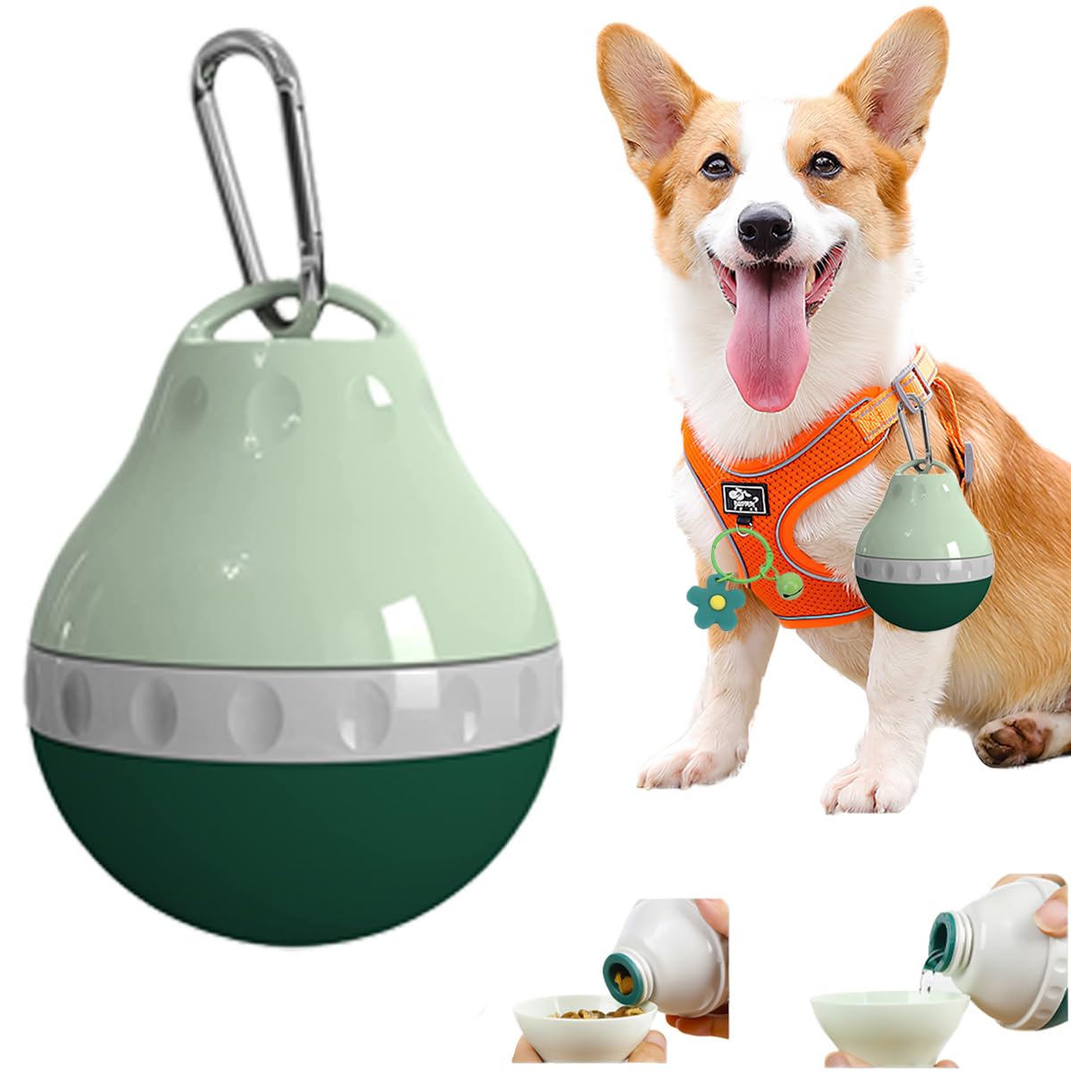 Dog Travel Water Bottle Detachable Bowl Leak Proof Portable ，Silicone Bottle Body，Collapsible and Suitable for Small Pets for Outdoor Walking, Hiking, Travel (Green2, 200ml2)