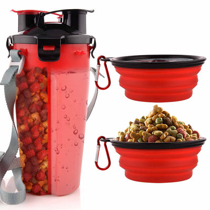 Guardians Dog Travel Water Bottle Collapsible Bowls, 2 in 1 Pet Food Container with Collapse Bowls, Outdoor Portable Water Bowls for Walking, Traveling, Camping and Hiking (Pink)