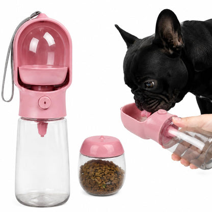 2-in-1 Dog Cat Portable Water & Food Travel Dispenser Bottle(Pink)