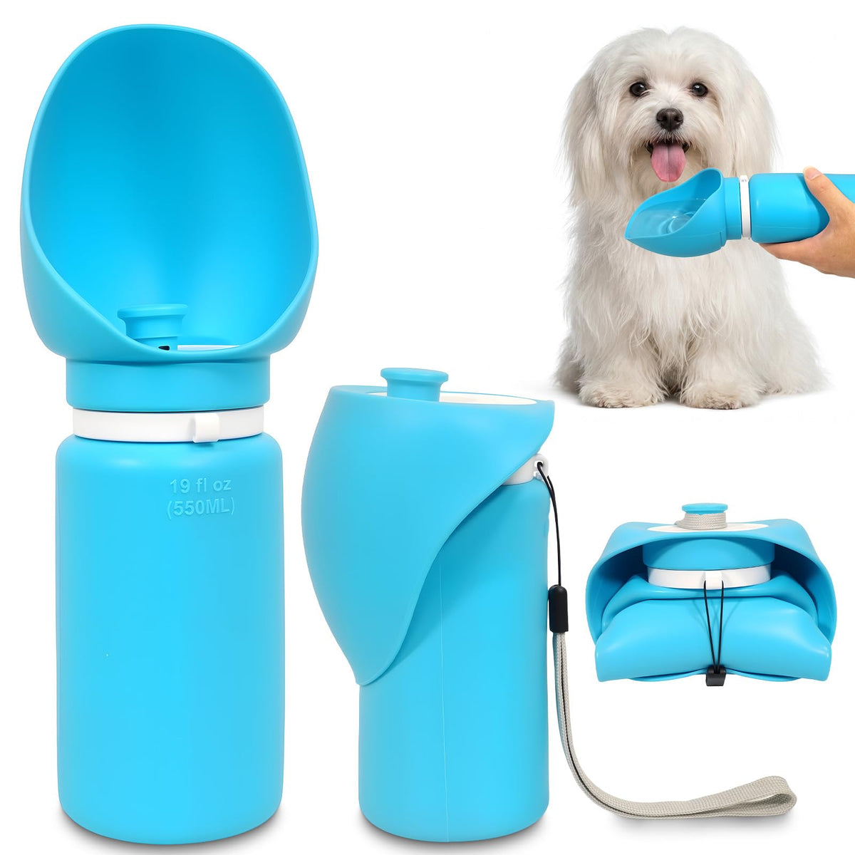 2 in 1 Foldable Dog Water Bottle, Leakproof Portable Pet Dispenser, Grey
