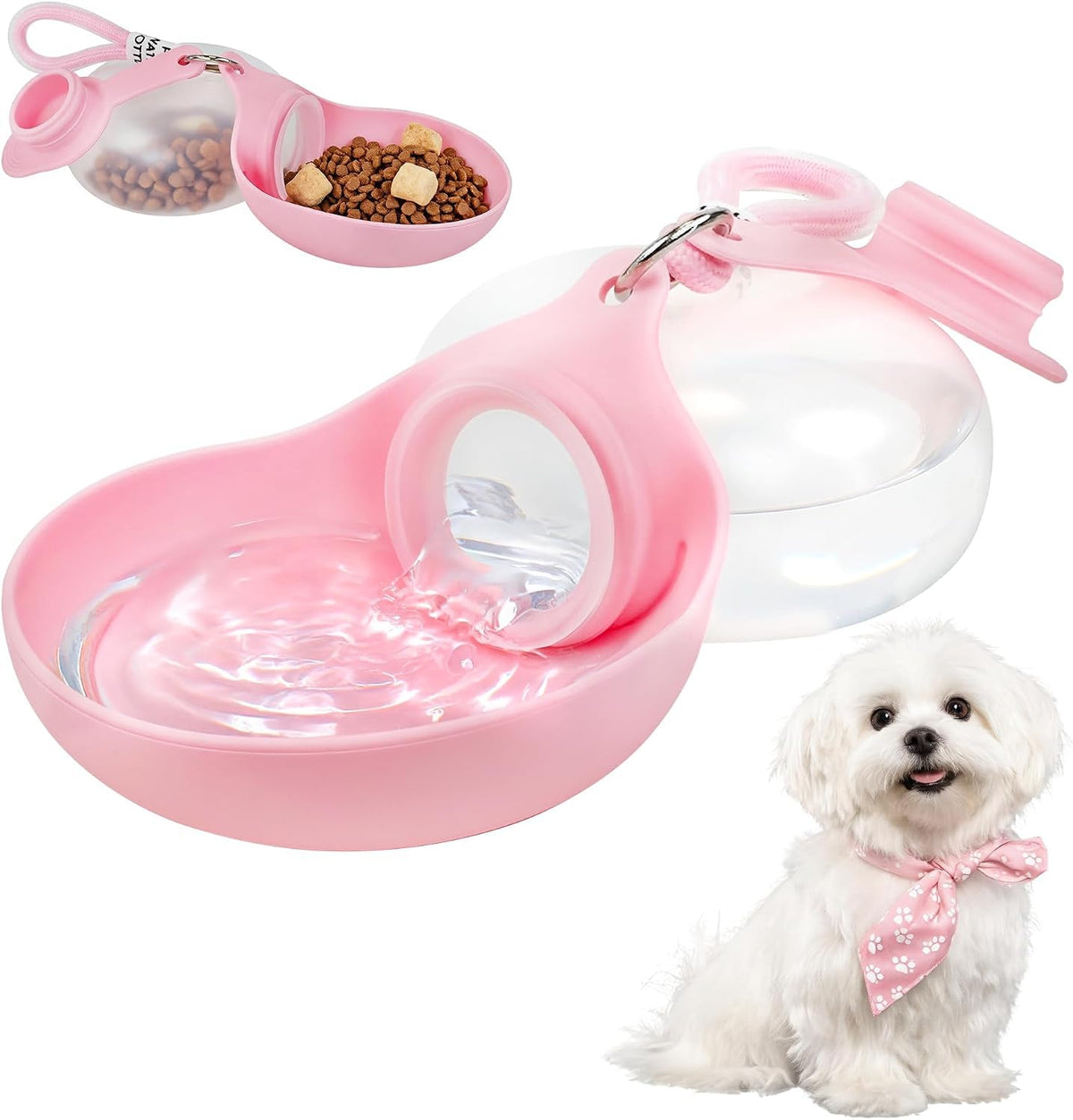 2in1 Portable Dog Water Bottle Portable,10oz Stainless Steel Leak Proof Pet Water Bottle Portable Dog Water Bottle Silicone Bowl,Outdoor Travel Water Bottle for Dogs Walking Hiking Camping, Pink