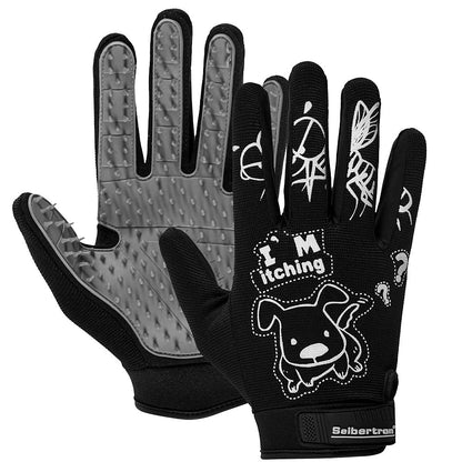 Seibertron Patented P.G.M.G-1 Pet Hair Remover/Deshedding Grooming Gloves Seven Sizes Fit All Works for Dogs, Horses, Cats and Other Animals Short Fur(1-Pair) Adult Black XXS