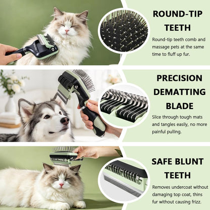 3-in-1 Multifunctional Pet Grooming Brush, Dematting Comb + Deshedding Blade + Massage Pin Comb, Removes Tangles & Loose Fur, Grooming & Interactive Massaging Tool for Cats & Dogs