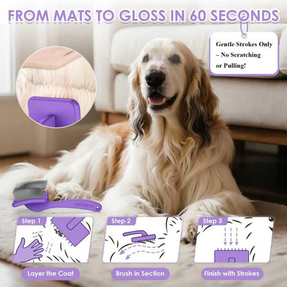 3-Piece Dog Slicker Brush & Undercoat Rake Kit, Purple Wooden Kit