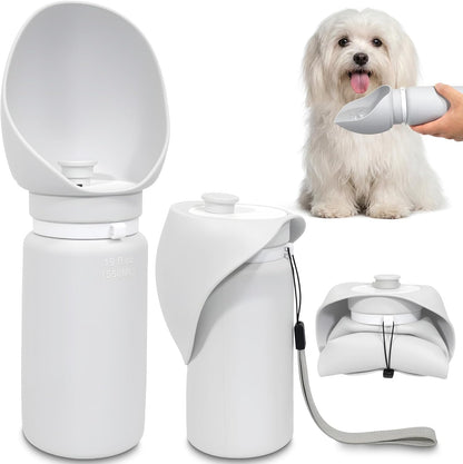 2 in 1 Foldable Dog Water Bottle, Leakproof Portable Pet Dispenser, Grey