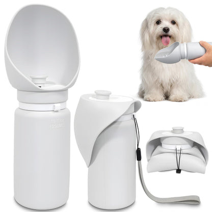 2 in 1 Foldable Dog Water Bottle, Leakproof Portable Pet Dispenser, Grey